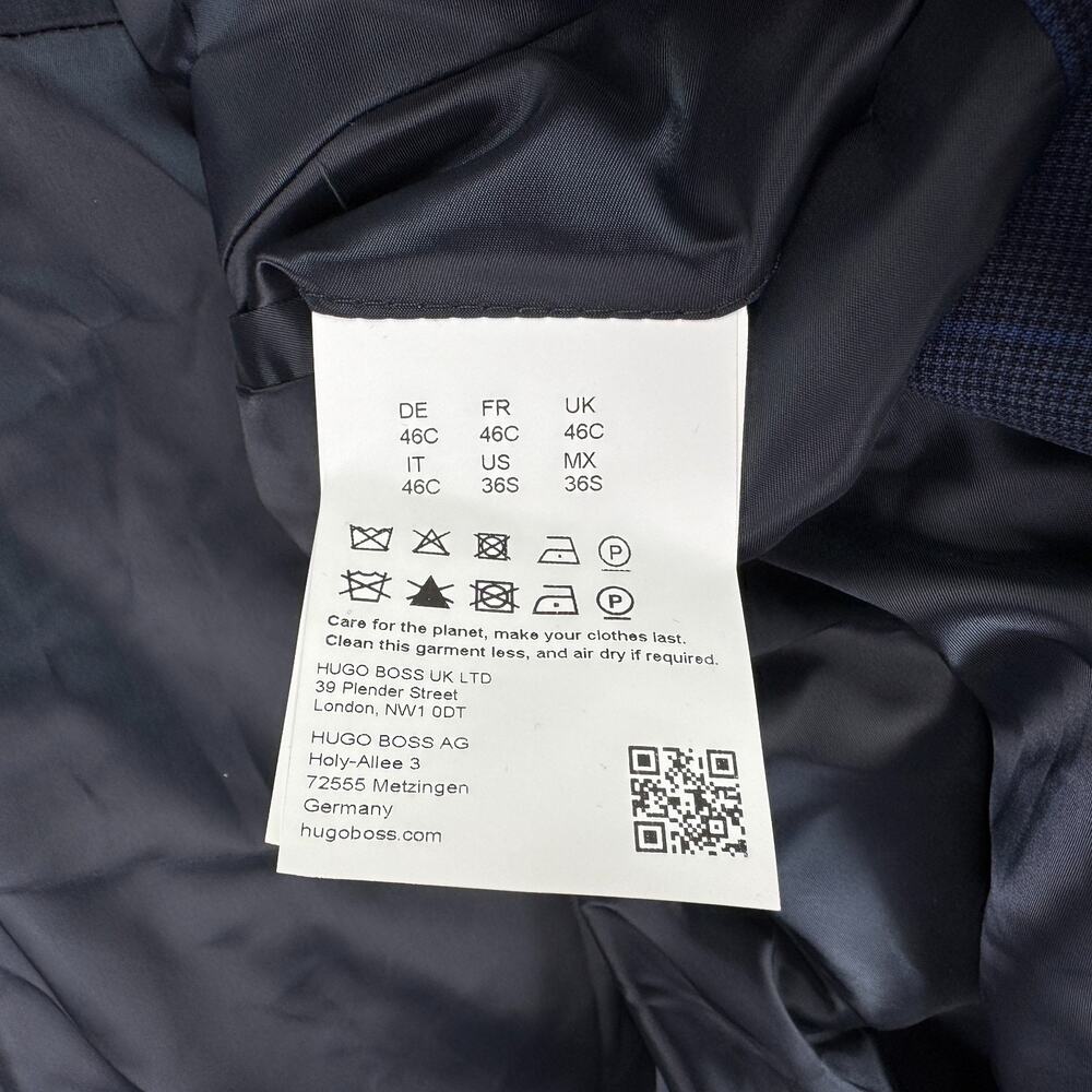 Hugo Boss Mens Modern Fit Super Flex Windowpane Suit Jacket Dark Blue 36S - Picture 6 of 8